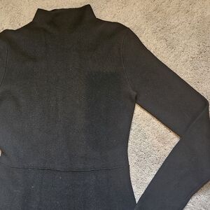 Theory Womens High Necked Long Sleeve Ribbed Sweater Dress Black Size P Mock